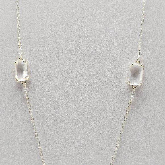 Lauren Ralph Lauren Station Necklace Clear Rectangular Crystals 36 Inches - Picture 3 of 6